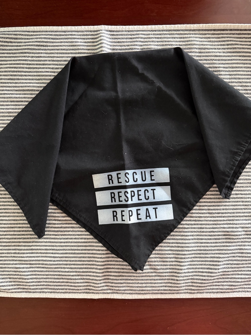 Black Bandana with "Rescue Respect Repeat" Print